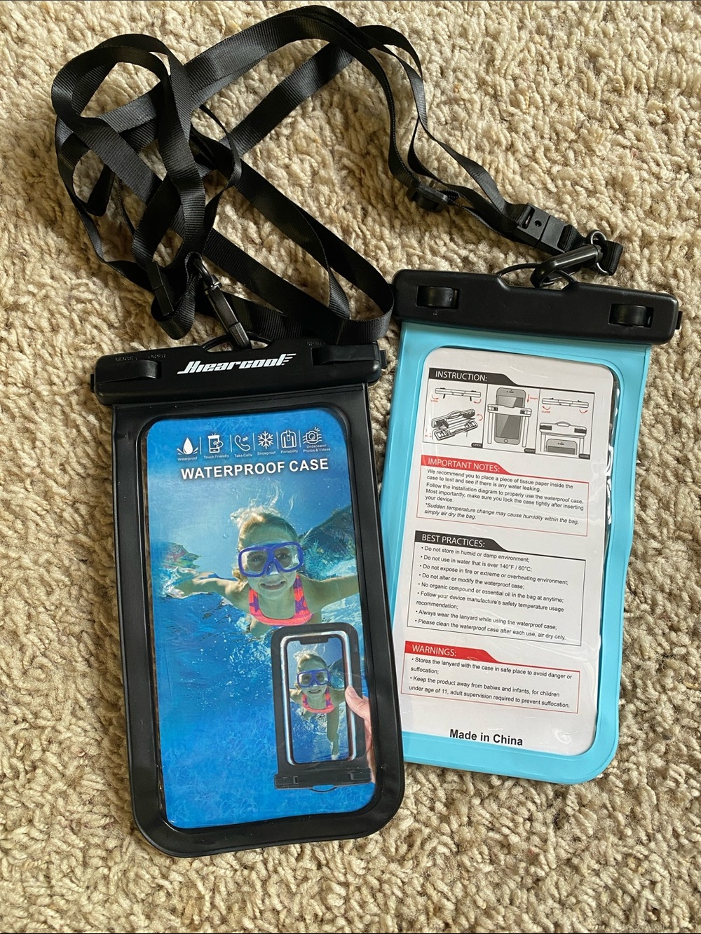 Waterproof Phone Pouch with Lanyard - Black & Blue
